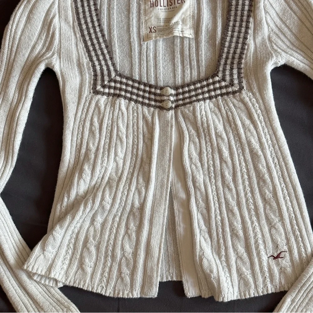 Y2K RARE Hollister Cable Knit Babydoll Cardigan Top Cardi Vintage 2000s - XXS/XS - Picture 2 of 7